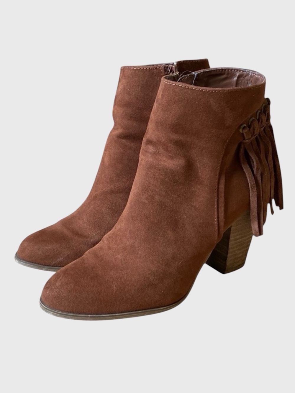 Carlos Santana Twilight Brown Suede Leather Boots Women's Size 6.5 Fringe Heel